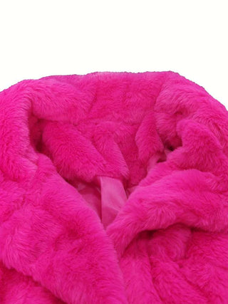 Fluff Plain Color Lapel Cropped Faux Fur