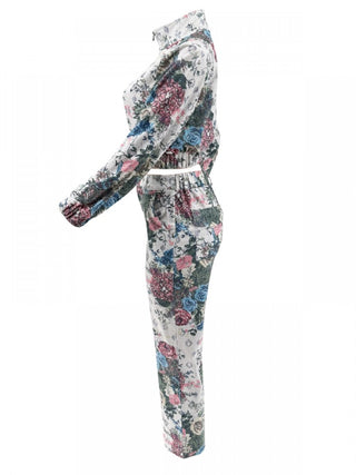 Floral Printed Zipper Coats Pant Sets