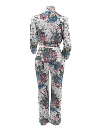 Floral Printed Zipper Coats Pant Sets