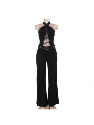 Sexy Backless Hollow Out Lace Up Halter Jumpsuits