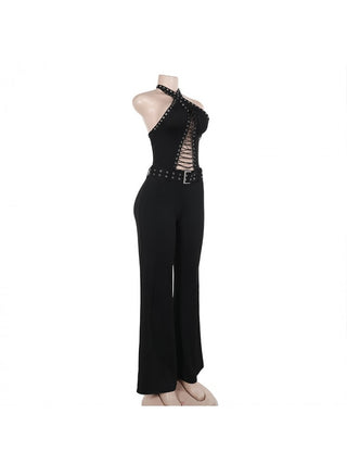 Sexy Backless Hollow Out Lace Up Halter Jumpsuits