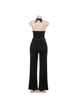 Sexy Backless Hollow Out Lace Up Halter Jumpsuits