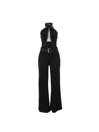 Sexy Backless Hollow Out Lace Up Halter Jumpsuits