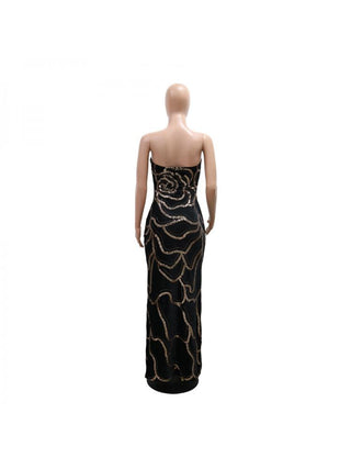 Sequin Strapless V Neck Fitted Maxi Dress