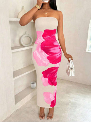 Colorblock Floral Printed Strapless Maxi Dress