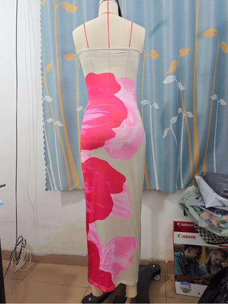 Colorblock Floral Printed Strapless Maxi Dress