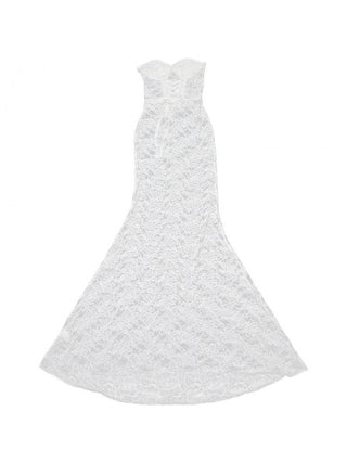 Lace Sheer Tie-wrap Strapless Maxi Dress