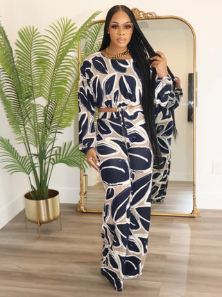 Colorblock Print Cropped Wide Leg Pant Sets