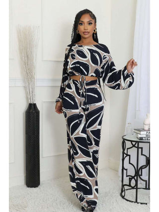 Colorblock Print Cropped Wide Leg Pant Sets