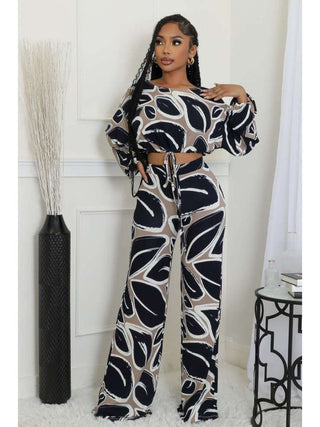 Colorblock Print Cropped Wide Leg Pant Sets