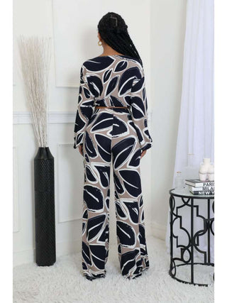 Colorblock Print Cropped Wide Leg Pant Sets