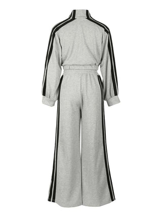 Striped Trim Jacket Wide Leg Pant Sets