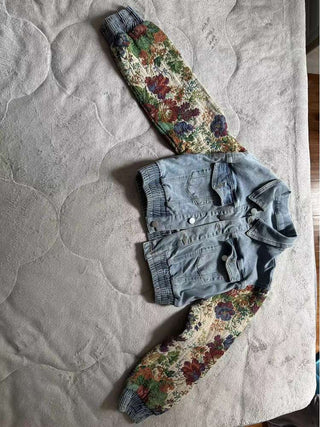 Flower Denim Jacket Ripped Jeans Sets