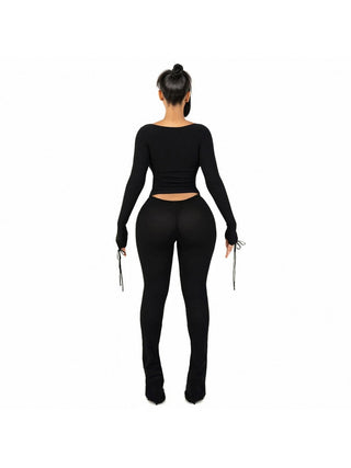 Bow Tie-wrap Cropped Bodycon Pant Sets