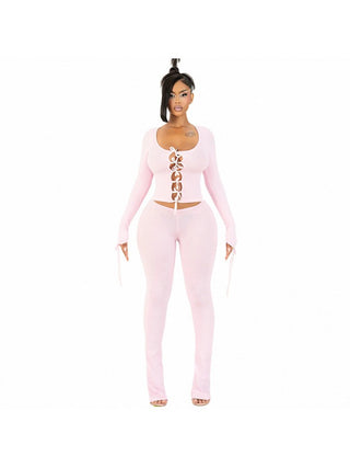 Bow Tie-wrap Cropped Bodycon Pant Sets