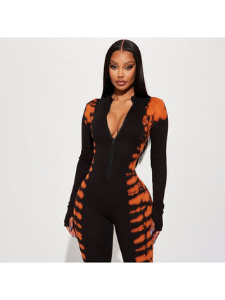 Color Matching Bodycon Zipper Jumpsuits