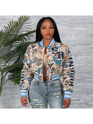 Floral Letter Embroidery Bomber Jacket