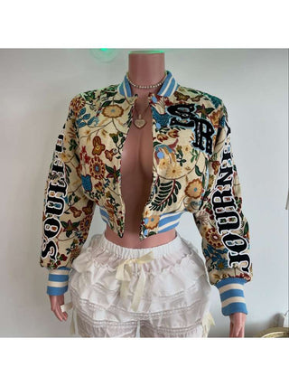 Floral Letter Embroidery Bomber Jacket