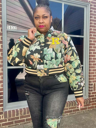 Floral Jacquard Weave Embroidery Bomber Jacket