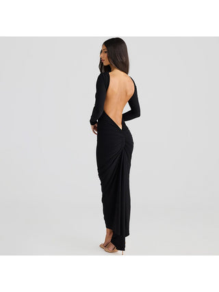 Pullover Ruched Backless Long Sleeve Maxi Dress