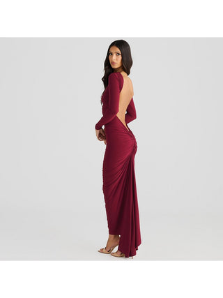 Pullover Ruched Backless Long Sleeve Maxi Dress