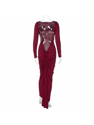 Pullover Ruched Backless Long Sleeve Maxi Dress