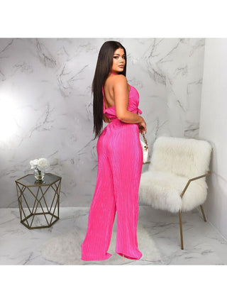 Tie-wrap Halter Backless Cropped Pant Sets