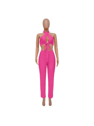 Tie-wrap Halter Backless Cropped Pant Sets