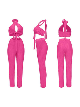 Tie-wrap Halter Backless Cropped Pant Sets