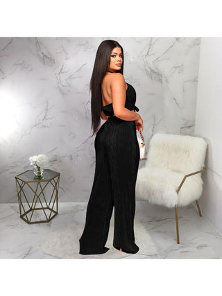 Tie-wrap Halter Backless Cropped Pant Sets