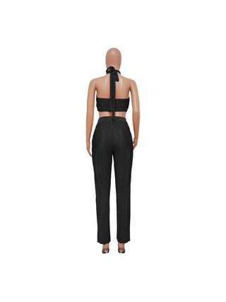 Tie-wrap Halter Backless Cropped Pant Sets