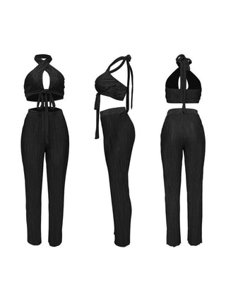 Tie-wrap Halter Backless Cropped Pant Sets