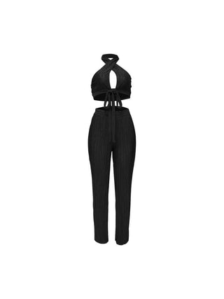 Tie-wrap Halter Backless Cropped Pant Sets