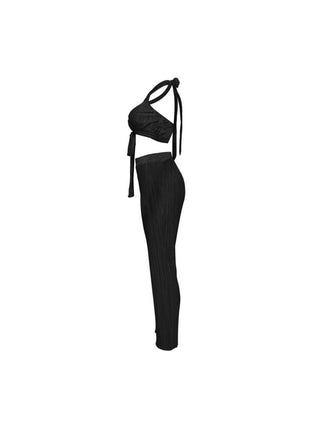 Tie-wrap Halter Backless Cropped Pant Sets