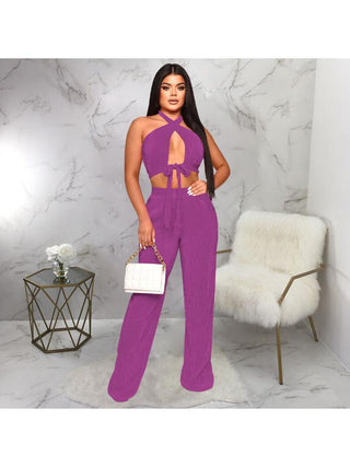 Tie-wrap Halter Backless Cropped Pant Sets