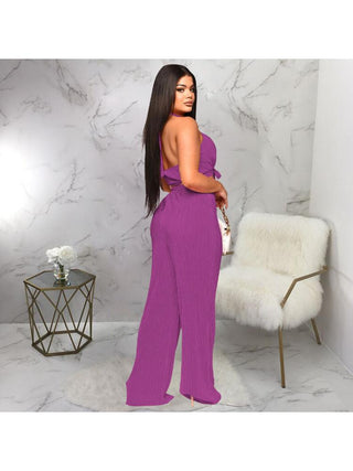 Tie-wrap Halter Backless Cropped Pant Sets