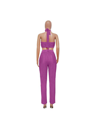 Tie-wrap Halter Backless Cropped Pant Sets