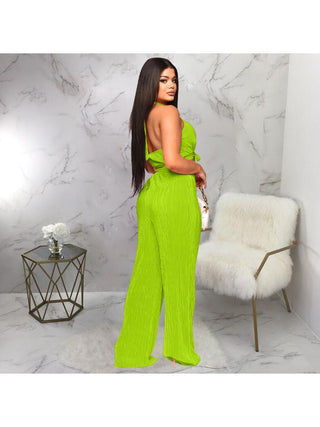 Tie-wrap Halter Backless Cropped Pant Sets