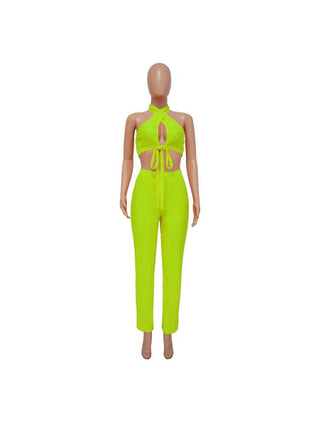 Tie-wrap Halter Backless Cropped Pant Sets