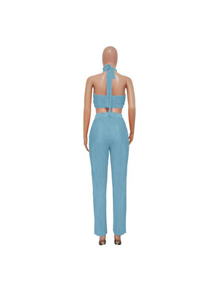 Tie-wrap Halter Backless Cropped Pant Sets