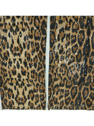 Sexy Leopard Sequins Fur Patchwork Sleeveless 2pcs Pant Sets