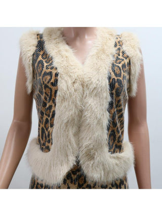 Sexy Leopard Sequins Fur Patchwork Sleeveless 2pcs Pant Sets