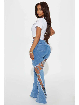 Frayed Denim Hollow-out Raged Hem Jeans