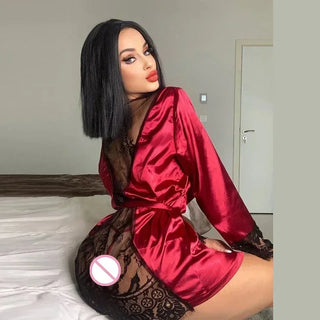 Sexy Lace Satin Silk Robes for Women V-neck Underwear Birthday Bridesmaid Bathrobe Woman Night Dress Lingerie Sleepwear