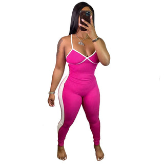 5Pcs Bulk Wholesale Women Jumpsuits Sexy Spaghetti Strap Back Bandage Rompers Ladies Summer Patchwork Elastic Slim Overalls 8115