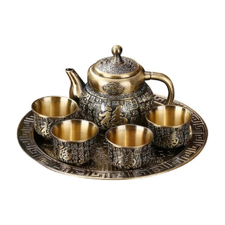 6-piece European-style bronze tea set retro metal teapot teacup set alloy teacup wine glass with tray teapot birthday gift box