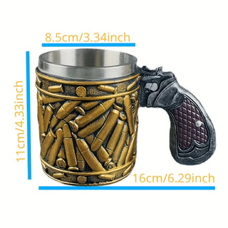 1pc 450ml Pistol Beer Mug Stainless Steel Coffee Mug Gun Design Coffee Cups Vintage Water Cups Summer Winter Drinkware Gifts