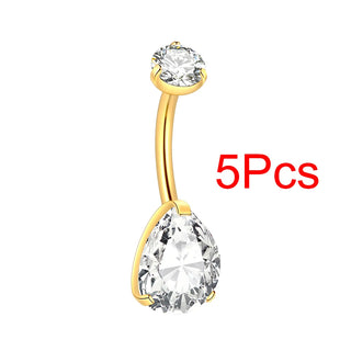 Gold Color CZ  Titanium Navel Nail Piercings Round Heart Drop Zircon Belly Button Rings Piercing Ombligo Women Jewelry
