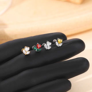 Titanium Internal Thread Flat Back Ear Studs for Women 16G Zircon Flower Heart CZ Tragus Cartilage Helix Conch Piercings