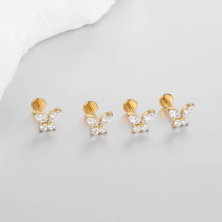 Butterfly Labret Piercing Lip Stud Titanium Cluster Crystal Tragus Earring Flat Cartilage Earrings Zircon Lip Piercing Jewelry